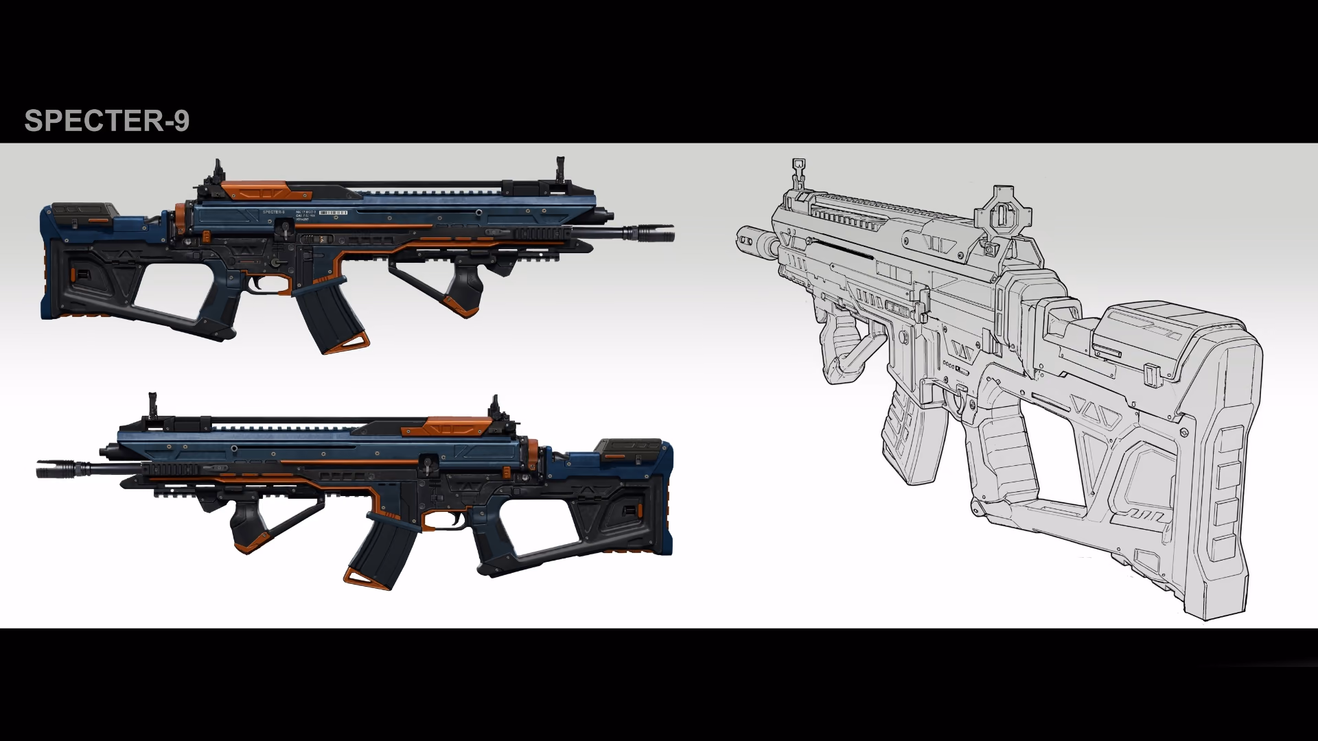 Assault rifle concept sheet – concept art by Hexar Studios