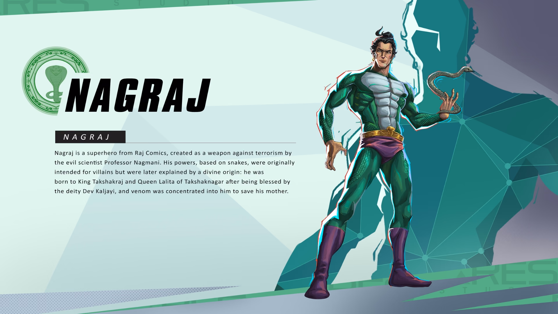 Nagraj character concept sheet – concept art by Hexar Studios