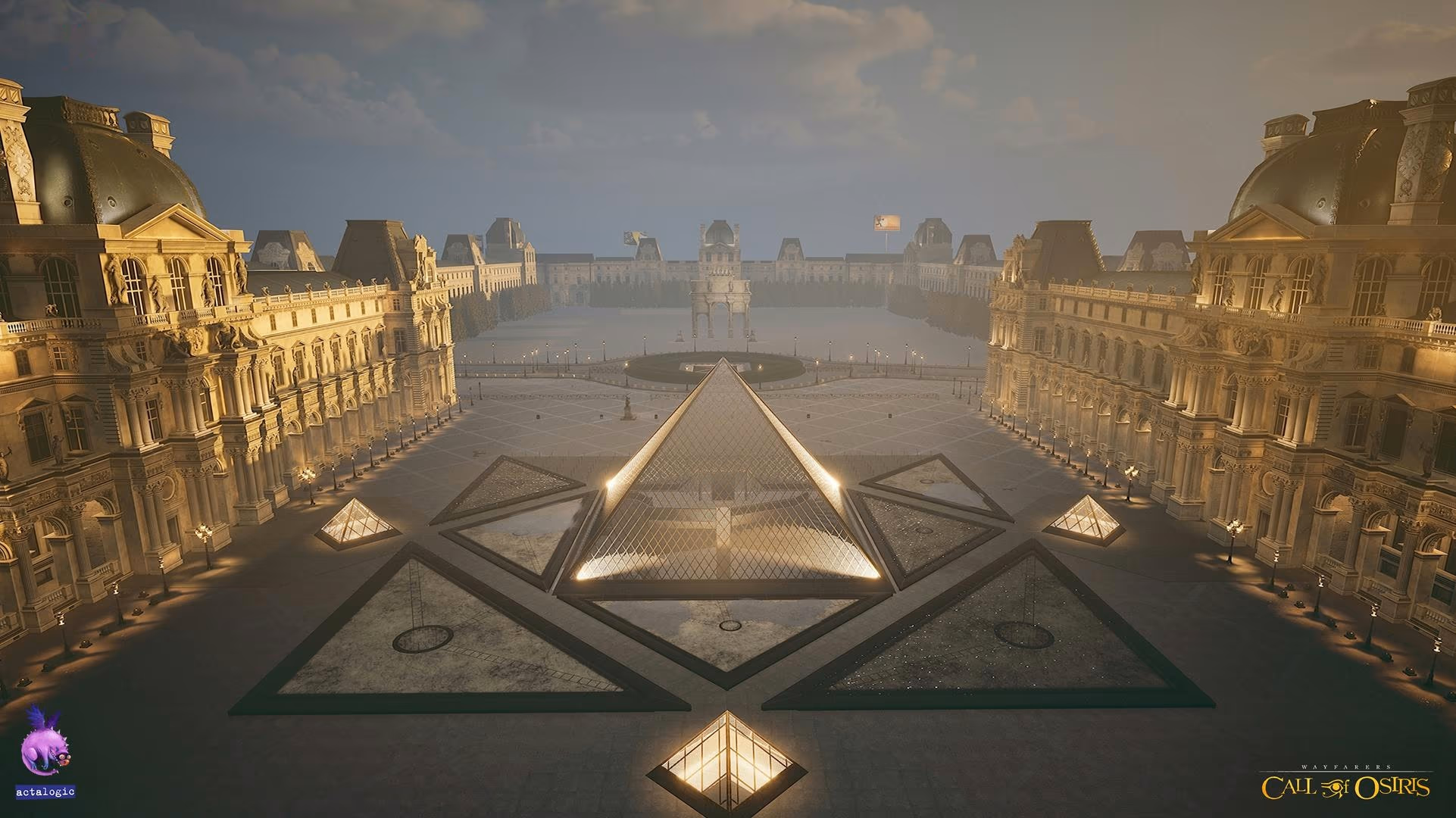 Louvre courtyard at dusk – 3D environment art by Hexar Studios