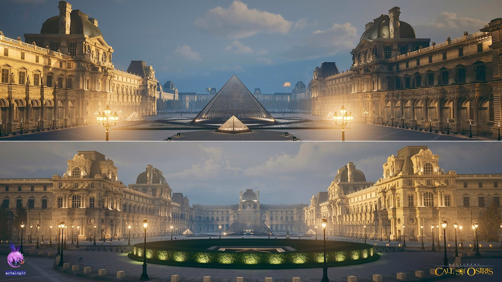 Louvre fountains at night – 3D environment art by Hexar Studios