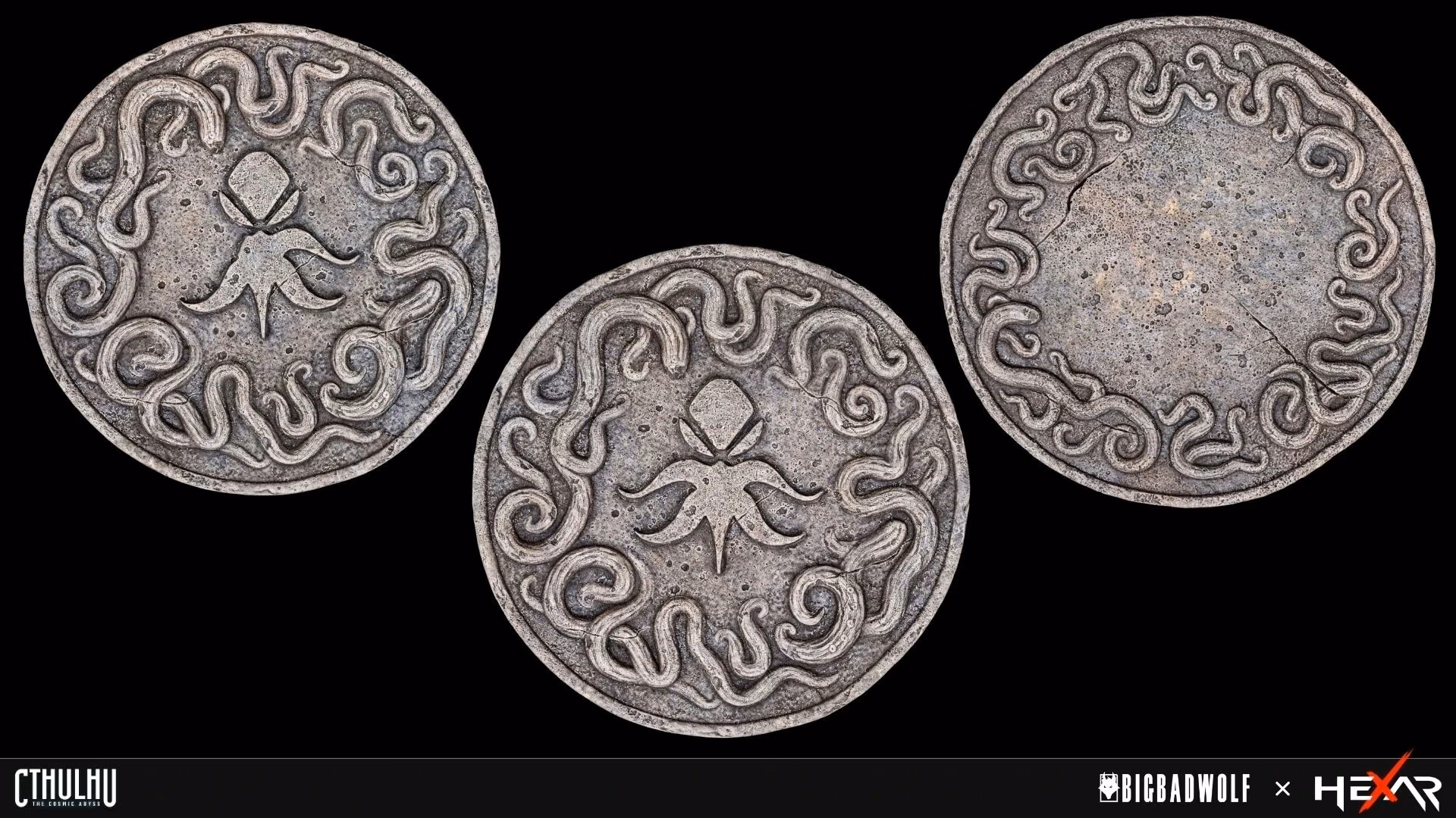 Engraved occult coins – Cthulhu: The Cosmic Abyss 3D game art by Hexar Studios